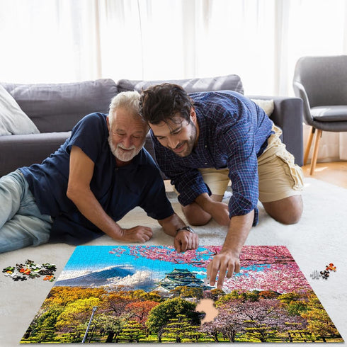 HUADADA - 1000 Piece Puzzles for Adults - Cherry Blossoms in Osaka Castle, Colorful Educational Games