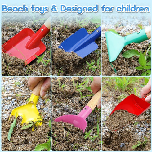UMUACCAN 8'' Set,Spoon, Shovel6 Beach Toys for Kids,Beach Sand Toys, Metal Sandbox Toys with Sturdy Wooden Handle,Safe