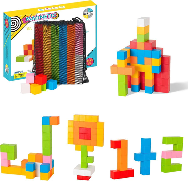 Hisine Magnetic Blocks, 24 PCS 1.18 inch Magnetic Building Blocks for Toddlers 3