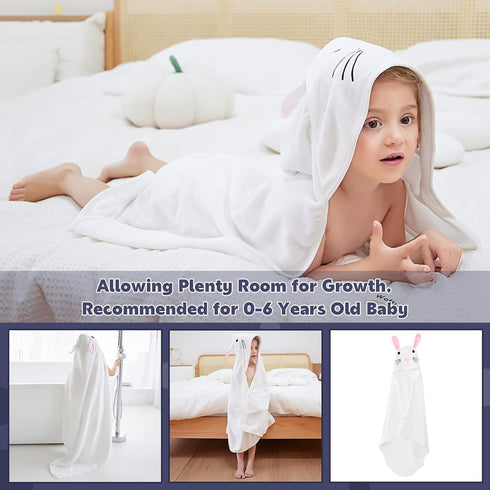 MICHLEY Cotton Hooded Baby Towel Bathrobe for Boys Girls 0-6 Year - White