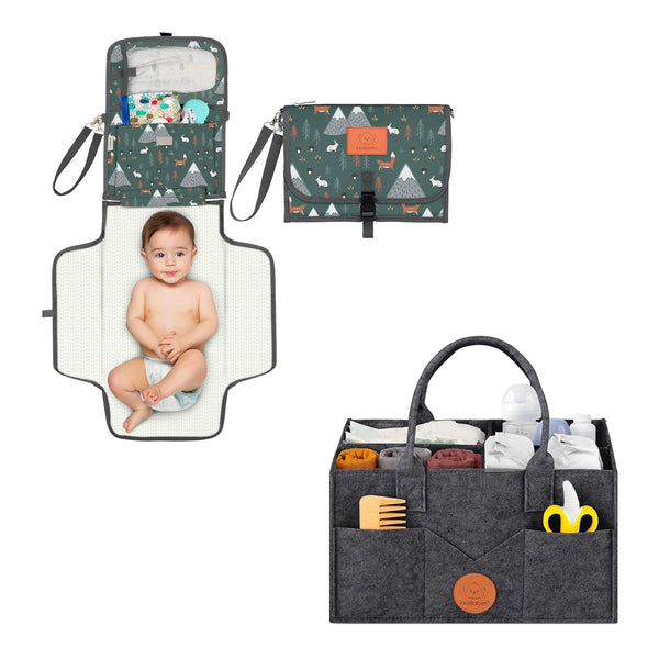 KeaBabies Portable Diaper Changing Pad and KeaBabies Diaper Caddy Organizer - Waterproof