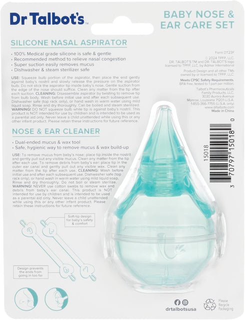 Talbot's Set Dr. Baby Nose and Ear Care - Nasal Aspirator and Nose and Ear Cleaner Tools for Babies - Baby Registry