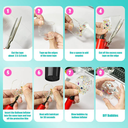 8-12 2PCS (2"&1.2") Nano Tape Bubble Kit, Nano Squishy Making kit Tape Bubbles, Arts and Craft DIY Stress Ball Making