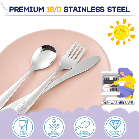 VITEVER 12-Piece Toddler Utensils - Stainless Steel Kids Silverware Set, Safe Forks, Spoons, and Knives