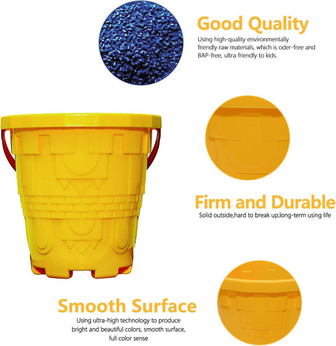 Holady 7.3'' Summer Plastic Beach Castle Mold Buckets, Large Size Sand Bucket Water Bucket for Beach Fun Great Party