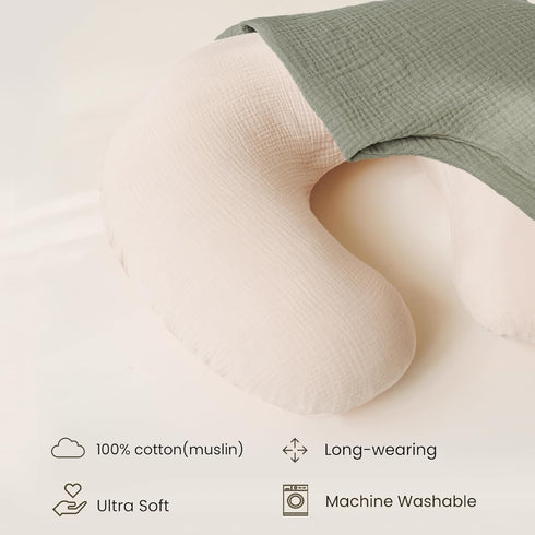 2 Pack Konssy Muslin Nursing Pillow Covers, Soft and Cute Nursing Covers for Breastfeeding Pillows, Ideal for Newborn