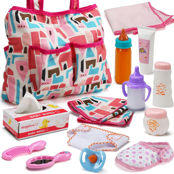 14 Pack Baby Doll Accessories, Baby Doll Feeding and Caring Set Includes