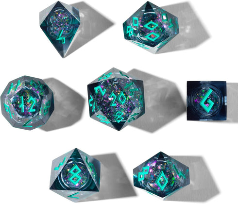 HEIMDALLR Liquid Core Dice Set with LED Display Case - 7-PC Hand-Painted DND Dice Set (Midnight Sea)