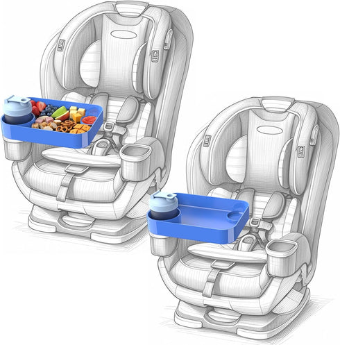 Car Seat Snack Tray for Kids, Mess-Free Square Travel Tray Cup Holder Snack Tray, Durable Car Food Tray for Toddlers