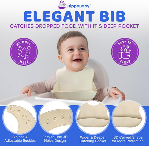 10 Set Set HippoBaby Baby Led Weaning Supplies | Piece Silicone Baby Feeding | Baby Toddler Bib Cup Divided Plate