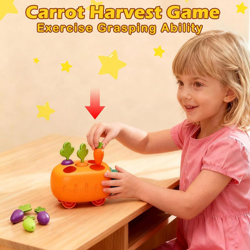 Set Press and Go Car Toys, Kids Train with Whack-A-Mole, Woodpecker Worm, Carrot Harvest Game, Car Racing Trucks