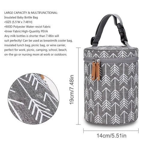 Wedhapy 5.5x7.5 Inch Breastmilk Cooler Breastmilk Storage Bag Cylindrical Cooler Bag with Zipper Closure & Adjustable