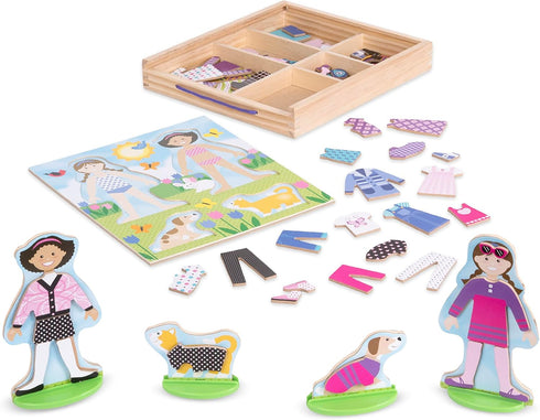 Melissa & Doug Best Friends Magnetic Dress-Up Wooden Dolls Set (78 pcs) for Pretend Play