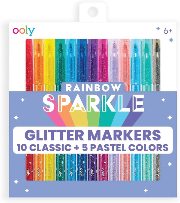 Ooly Rainbow Sparkle Glitter Markers Set of 15, Includes 5 Pastel &
