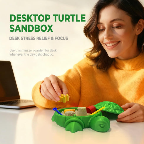 HouseBegan Mini Turtle Sandbox Zen Garden for Desk, Desktop Turtle Sandbox with Lid on The Go for Office Stress Relief
