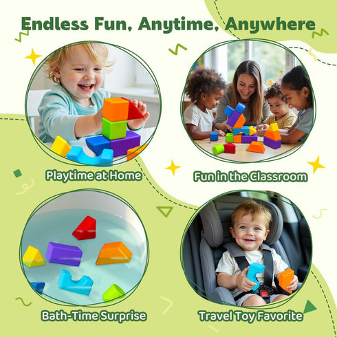 1-3, 3D Set, (14pcs) Pairez Toys Magnetic Blocks, Large Building Blocks for Toddlers Multi-Shape Stacking Blocks