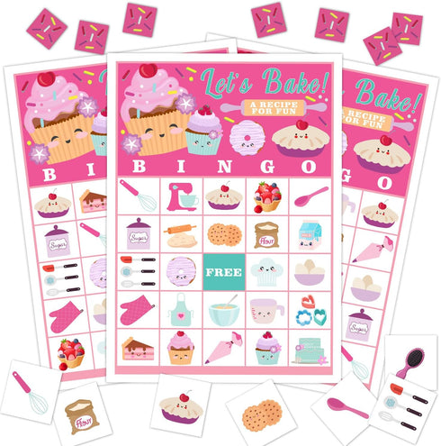 Cupcake Party Bingo Game, 24 Player Sweet Bingo Cards Set for Baking Party Favor Decoration