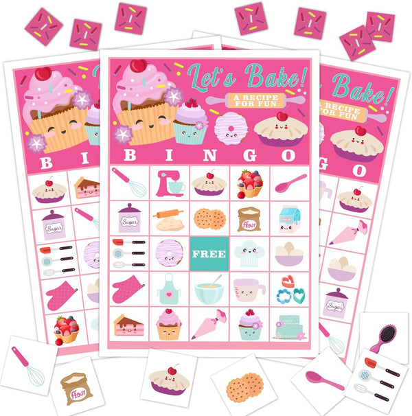 Cupcake Party Bingo Game, 24 Player Sweet Bingo Cards Set for Baking Party Favor Decoration