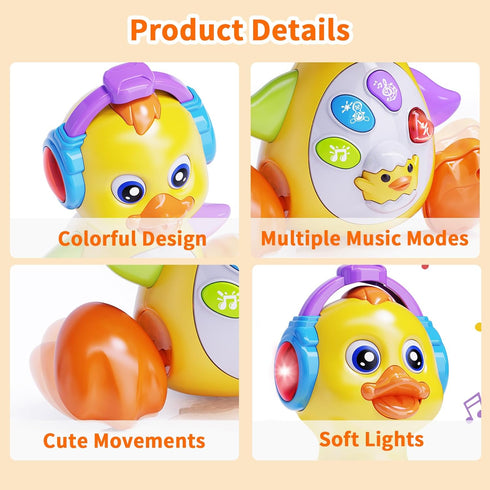 Musical Baby Toys Duck, Infant Tummy Time Toys for 0-12 Months, Crawling Dancing Light Up Learning Gifts