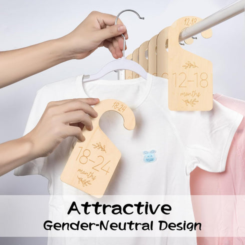 Closet Set 7 24 Baby Dividers for Clothes Organizer - of Adorable Wooden Double-Sided Baby Clothes Size Hanger