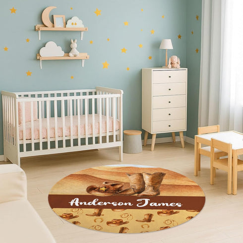 Munific Personalized Baby Rug with Name for Boys Soft Cowboy Nursery Play Mat, Custom Name Area Rug for Infant Toddler