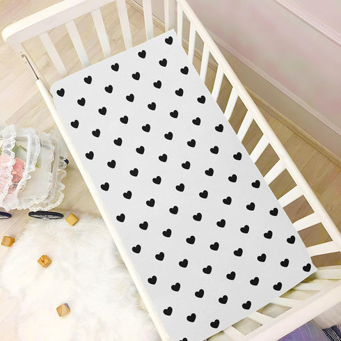 KICPOAY 52 28 Black Heart Polka Dots White Fitted Crib Sheets Stretchy Portable Playard Sheets for Baby Toddler