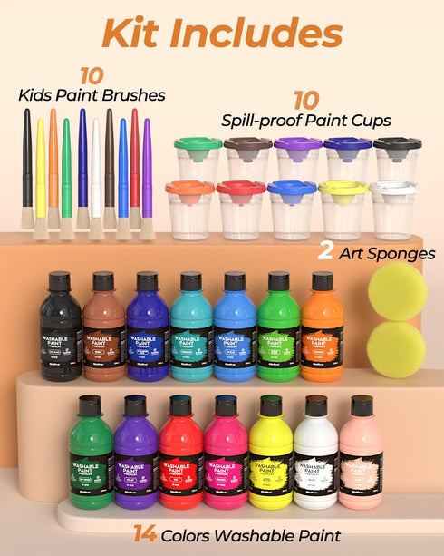 14 8.45oz/250ml, Nicpro Colors Large Washable Paint for Kids Non Toxic Children Tempera Finger Paints with Paint