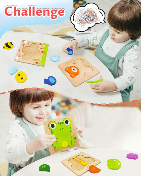 Bekayshad 4 Pack Wooden Puzzles for Toddlers, Animal Jigsaw Toys, Gifts for 1-3 Year Old Boys Girls, Educational