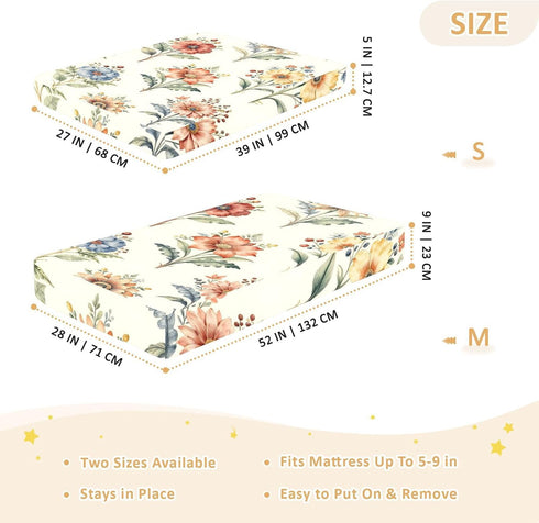 CZXW 52" 28" Floral Botanical Pattern Crib Sheets Fitted x Natural Cotton Soft & Breathable for Baby Crib Mattress