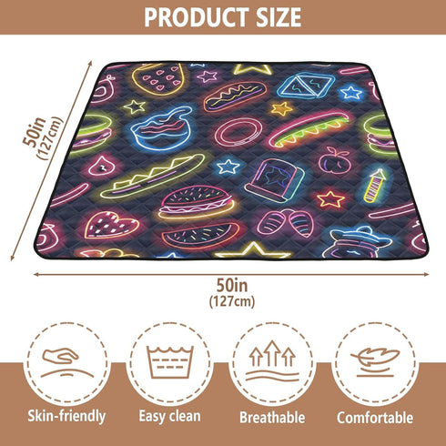 KUEJOP 50x50 inch Tummy Cute Neon Food Baby Play Mat for Floor, Playpen Mat,Thicken Soft Non-Slip Time Mat for Toddlers