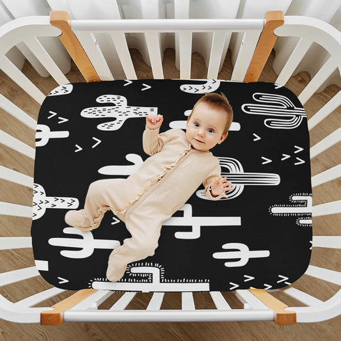 Black and White Cactus Crib Sheets, Stretchy Fitted for Boys Girls, Unisex Cozy Baby Crib Sheet 28 x 52 x 9 Inches
