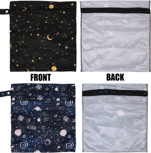 2pcs 2 Cloth Diaper Wet Dry Bags, Waterproof Reusable Wet Bag with Zipper Pockets & Handle, Washable Laundry Bags