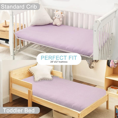 100% 28x 52x 9 Muslin Crib Sheets, Cotton Soft Breathable Fitted Toddler Bed Sheet, Standard Size Baby Mattress Cover