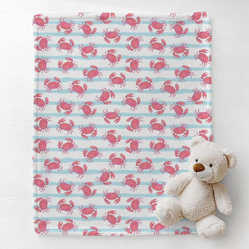 Cstdyfrv Cozy 60x80in Cute Pink Crabs Baby Blankets for Boys Girls Watercolor Crab Striped Soft Infant Toddler Newborn