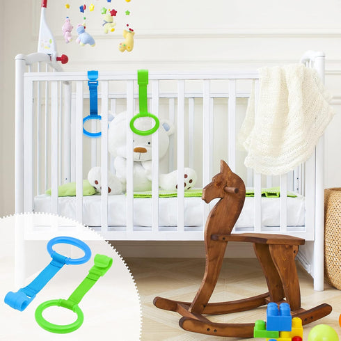 Baby Pull Up Rings, 2 Pcs Bed Stand Up Assistant, Play Gym Crib Pull Ring for Toddler Kids Children Walking Training