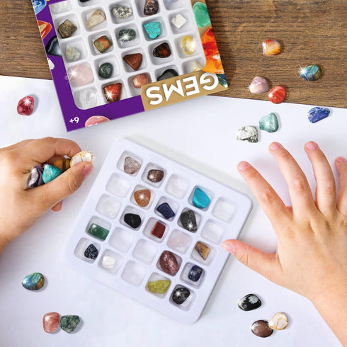 Byncceh Rock Collection Box for Kids - 25 Unique Gemstones Educational Science Kit, Great STEM Gift