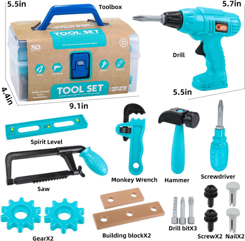 Set Set Hammer, 3,4,5,6,7 Kids Tool Pretend Play Toddler Tool with Tool Box, Toy Drill, ScrewdriverScrew Construction
