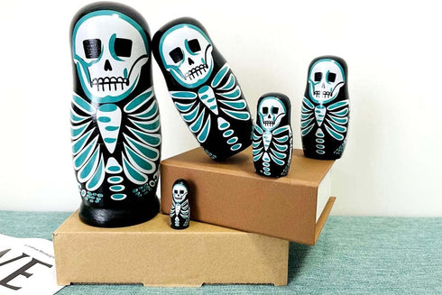 Lorveelo Skull Nesting Dolls - Cute Animal Matryoshka Doll Handmade Wooden Dolls for Children Christmas Birthday