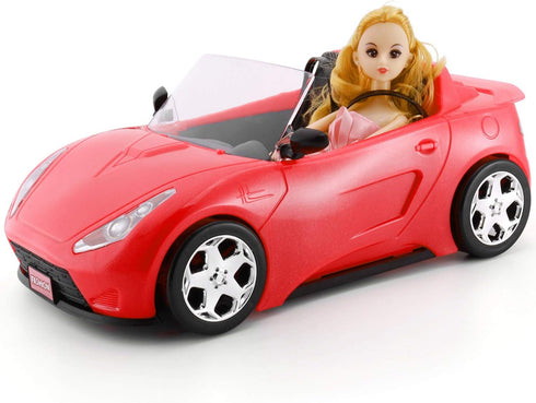 KeepRunning Convertible Car for Dolls, Glittering Deep Red Convertible Doll Vehicle with Working Seat Belts Ideal Gift