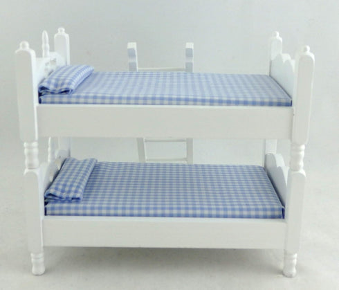 Dollhouse Miniature 1:12 Scale White and Blue Bunkbeds with Ladder, #T5350