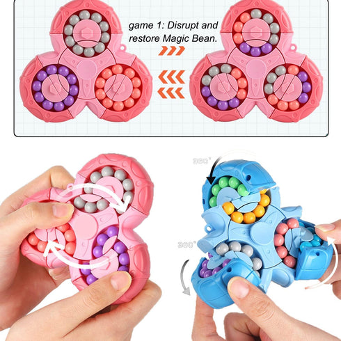 Magic Bean Rotating Brain Teaser Finger Puzzle Toy, Handheld Spinner Stress Relief Game for Kids Ages 3 and Up (Blue)
