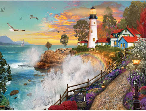Bits and Pieces - 500 Piece Jigsaw Puzzle for Adults - ‘Lighthouse Park’ by Artist David Maclean - Large Piece Sunset