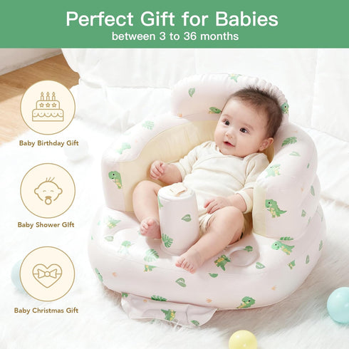 E1F1NN DOT 3-36 Inflatable Baby Seat for Babies Months, Blow Up Floor Chair with Built-in Air Pump & Spine Support