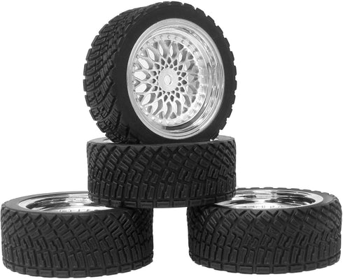 4PCS 65mm RC Rally Car Rubber Tires and Plastic Plating Wheel Rims Set for 1/10 RC On-Road Drift Racing Car