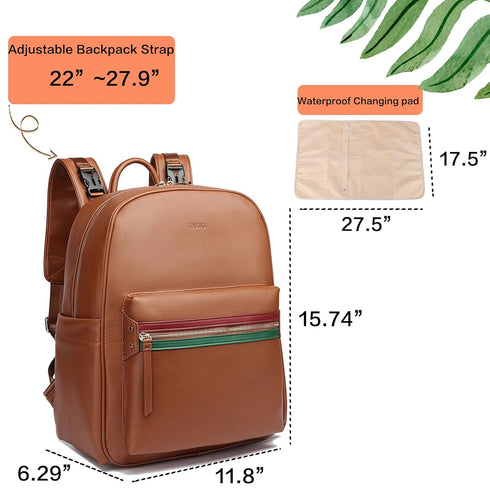 Backpack Leather Diaper Bag for Women with Multiple Pockets,Laptop Compartment and Changing Pad.