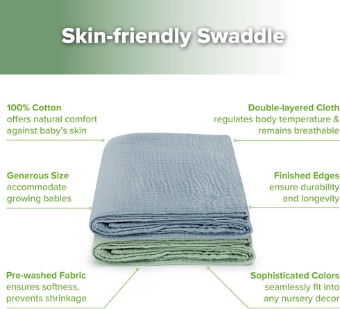 2-Pack 100% 47 47 haakaa Muslin Swaddle Blankets, Cotton Double Layer, Breathable Lightweight Receiving Blanket Wrap