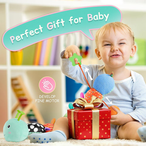 0-3-6-12 Tummy Baby Toys Sensory Musical Animal Stuffed Toy for Infant Months Time Newborn, Plush Caterpillar