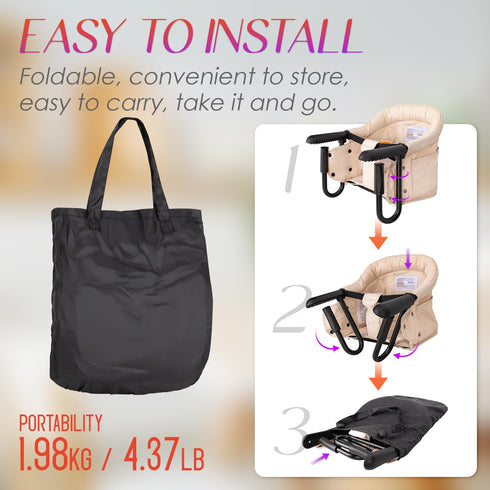6-36 Hook on High Chair,Portable Foldable High Chair for Babies Months, Includes Storage Bag(Khaki)