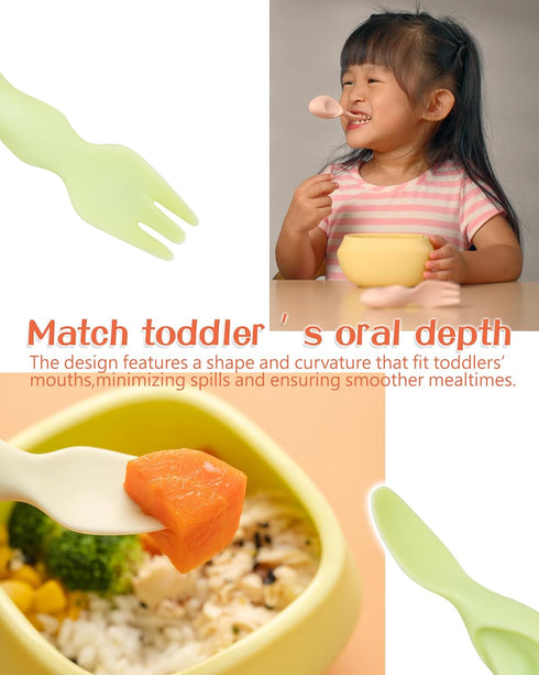 Set Set 1-4 Toddler Utensils Ergonomic Fork and Spoon and Bowl Non-Slip Design for baby Year Olds Self-Feeding BPA Free
