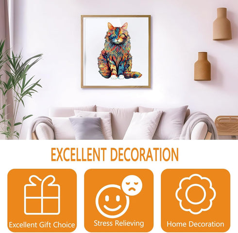 Advanced Maine Cat Wooden Puzzle for Adults, Unique Shape Jigsaw Puzzles, Perfect for Birthday Family (8.3 x 6.6in